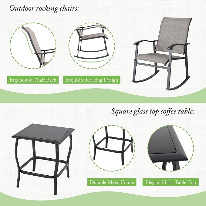 Shintenchi 3 Piece Rocking Bistro Set, Outdoor Furniture - Image 3
