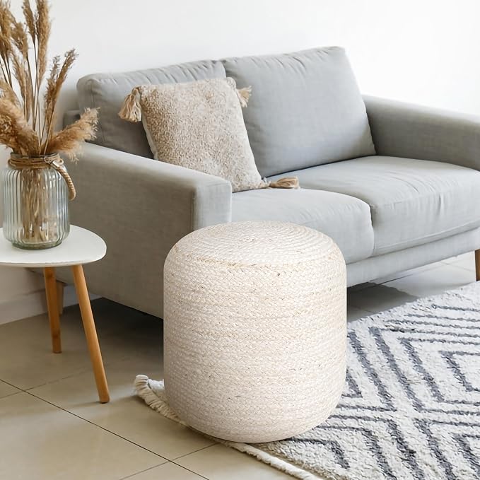 Palisa Round Ottoman Pouf Handmade Cotton Knitted Poof Bean Bag Filling | Boho - Image 2