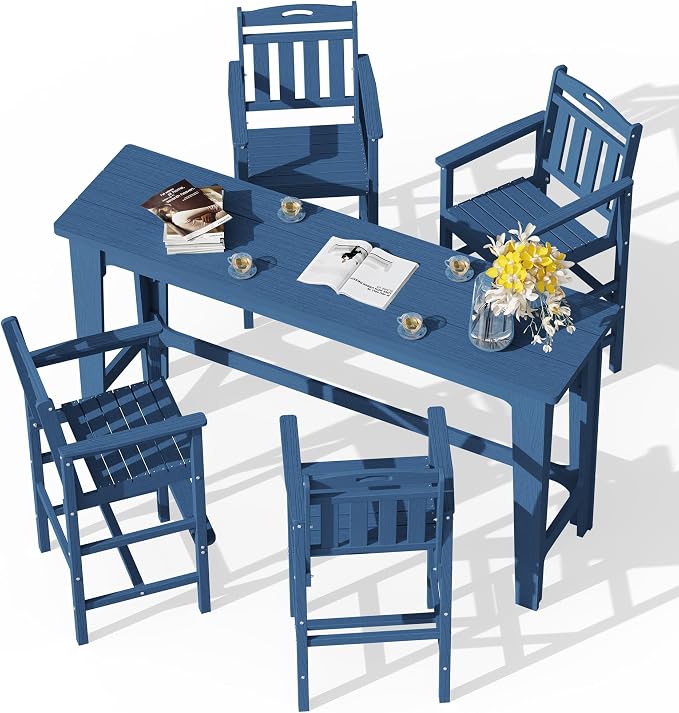 Ciokea Outdoor Bar Height Table Set of 5, Heavy-Duty All-Weather HDPE Patio Bar by CIOKEA