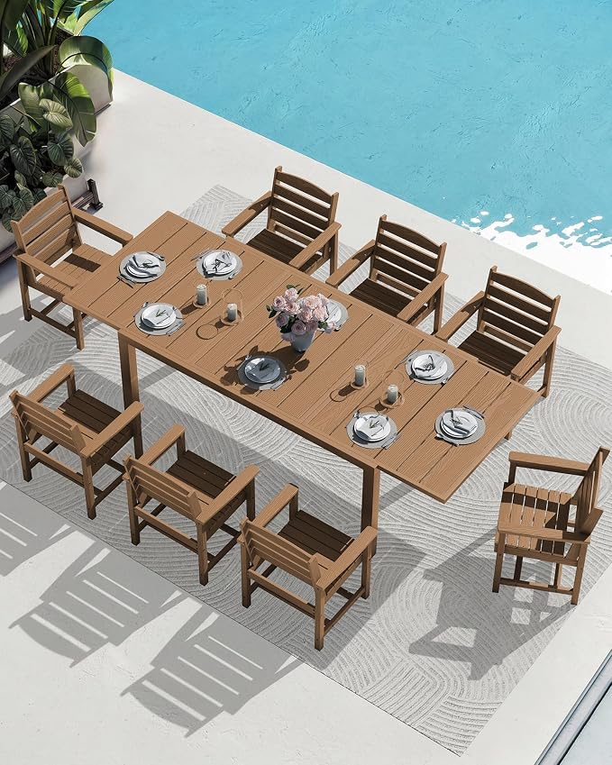 SERWALL 9-Piece Outdoor Dining Set, All Weather HDPE Outdoor Furniture Set - Image 7