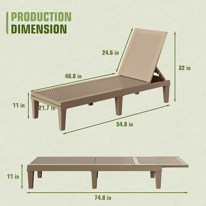 Greesum Outdoor Chaise Lounge Chair Set of 2, Waterproof 5-Position Adjustable - Image 2