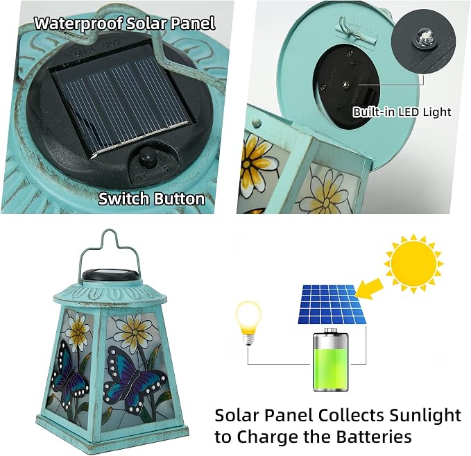 Butterfly Solar Lantern with Shepherd Hook, Outdoor Hanging Metal LED Garden - Image 4