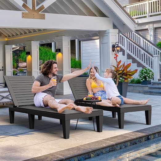 DWVO Outdoor Chaise Lounge, Pool Lounge Chair Set of 2 w/ 5-Level Backrest - Image 2