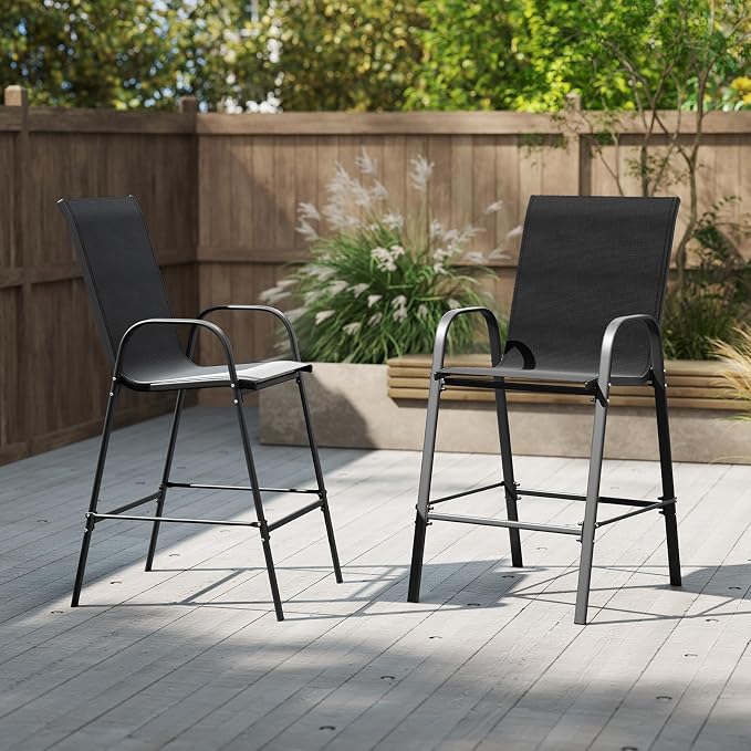 Tangkula Outdoor Bar Stools Set of 2, Enlarged Seat & Metal Frame, Tall Patio - Image 4