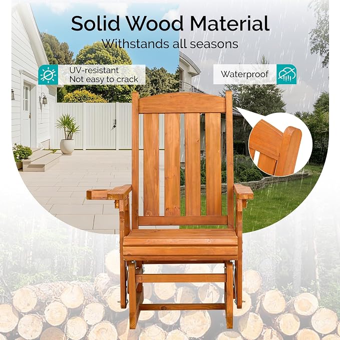 VINGLI Outdoor Glider Chair Wood Patio Glider - Image 6