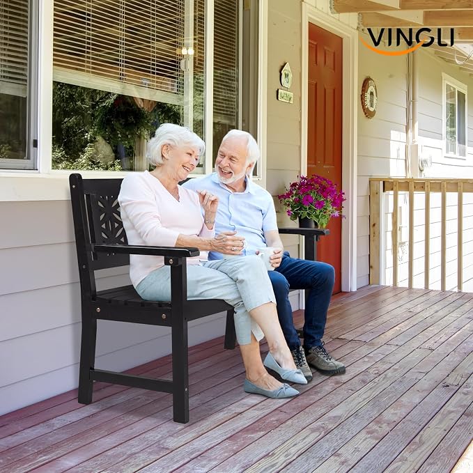VINGLI 47" Outdoor Wood Bench, All Weather Outdoor Wooden Patio Garden Bench - Image 7
