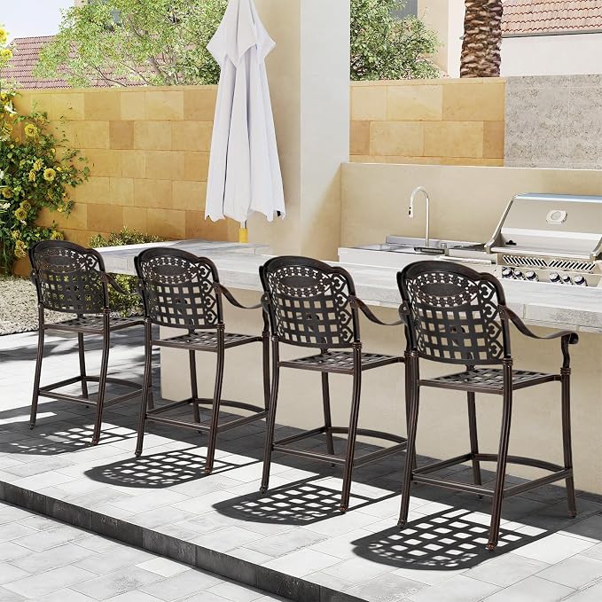 Giantex Outdoor Bar Stools Set of 4 Cast Aluminum, 25.5'' Counter Height Bar - Image 2