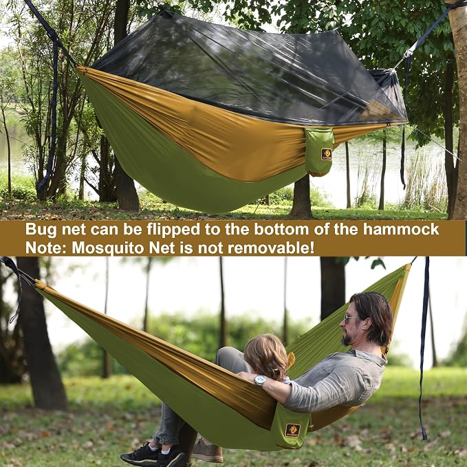 Camping Hammock with Net, Travel Portable Lightweight Hammocks with Tree Straps - Image 3