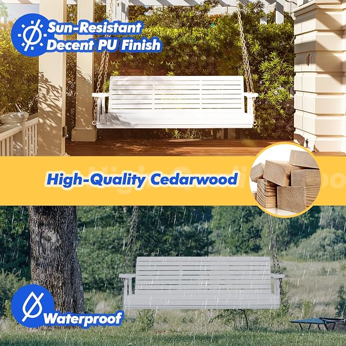 VINGLI Upgraded Patio Wooden Porch Swing - Image 5