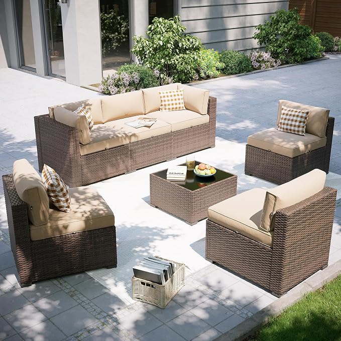 Aoxun Patio Furniture Set, 7 Piece Outdoor Sectional Sofas by Aoxun