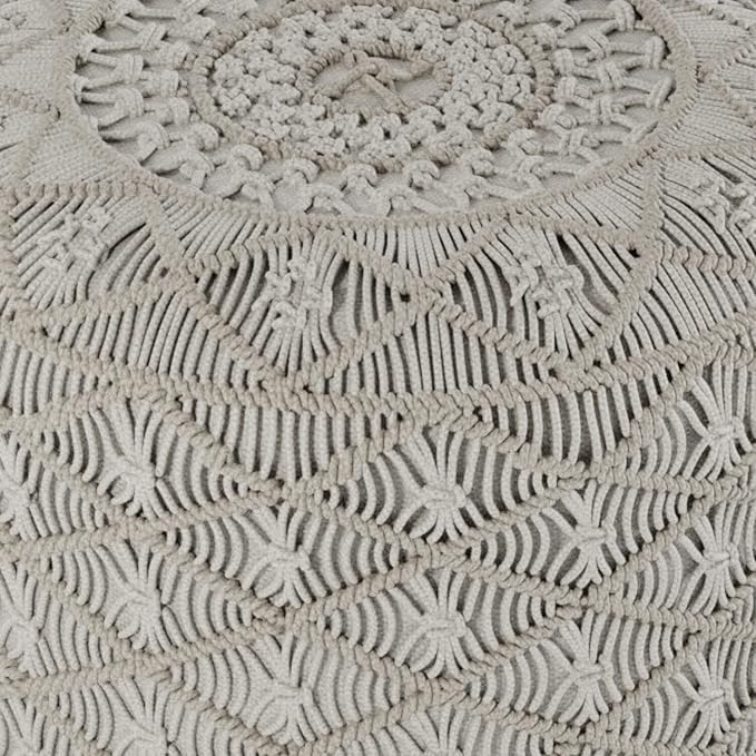 SIMPLIHOME Coates Contemporary Round Macrame Pouf in Cloud Grey Cotton - Image 4