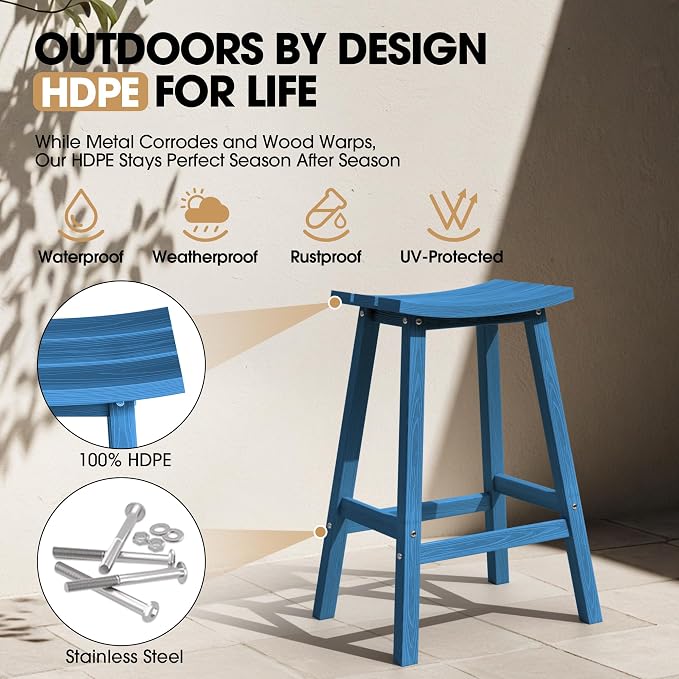 Ciokea 2 Set 29" Outdoor Bar Stools Heavy Duty HDPE Outdoor Stools Weatherproof - Image 4