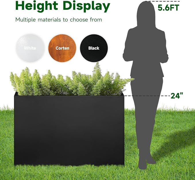 Black Metal Heavy Planter 32" x 15" x 24"for Outdoor Plants Metal Rectangle - Image 6