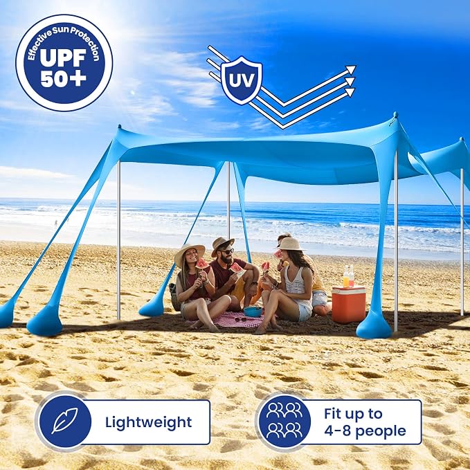 Rhino Valley Beach Tent Shade Canopy UPF50+ Protection, 8 Sandbags, 4 Stability - Image 3