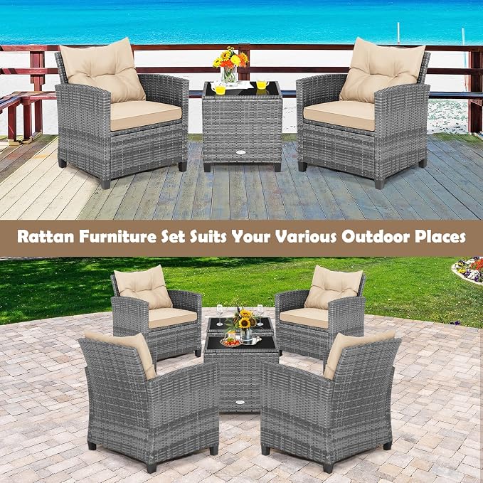 Tangkula 3 Pieces Wicker Patio Furniture Set, Outdoor Rattan Conversation - Image 6