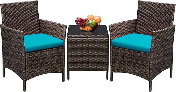 Greesum 3 Pieces Patio Furniture Sets Outdoor PE Rattan Wicker Chairs by BuynowfromGreesum