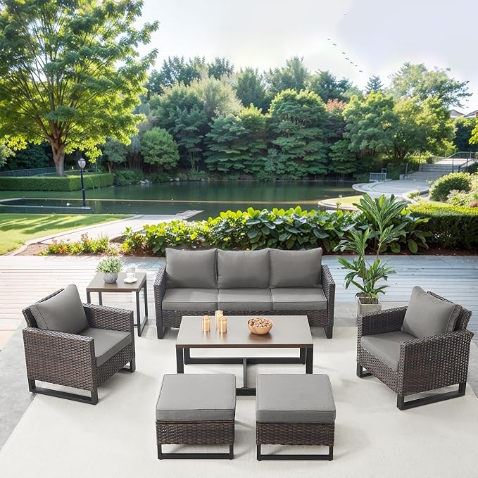 Belord 7 Piece Outdoor Furniture Patio Wicker Sofa Set, Oversize Outdoor Dining - Image 3