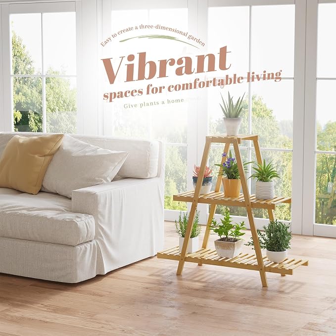 Plant Stand For Indoor Outdoor Tiered Plant Shelf 3 Tier 8 Potted Bamboo Flower - Image 3