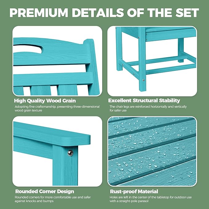HDPE Outdoor Dining Set, Patio Table and Chairs Set, All-Weather 5-Piece - Image 6