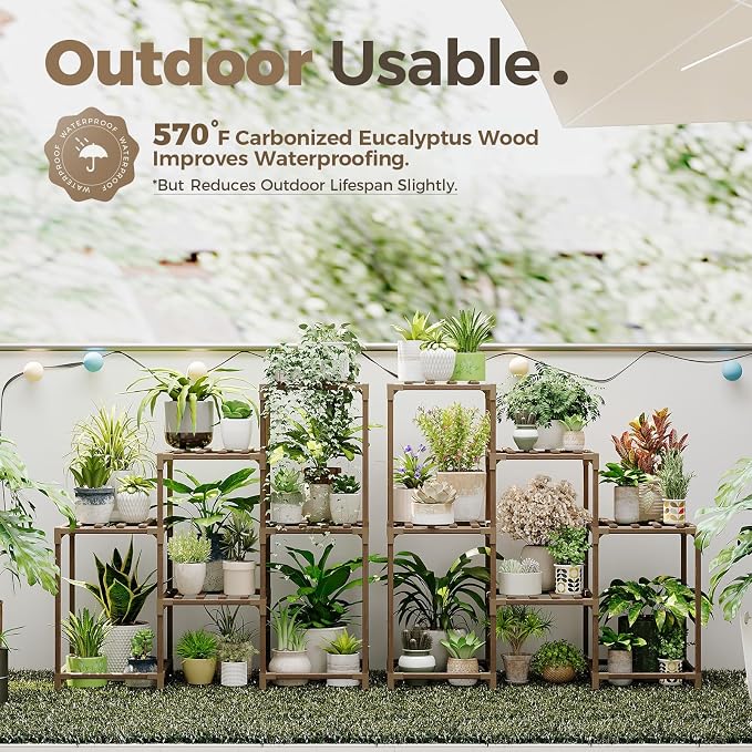 Bamworld 2 Sets of Package Plant Stands Indoor Wood Plant Shelf Outdoor Tiered - Image 2