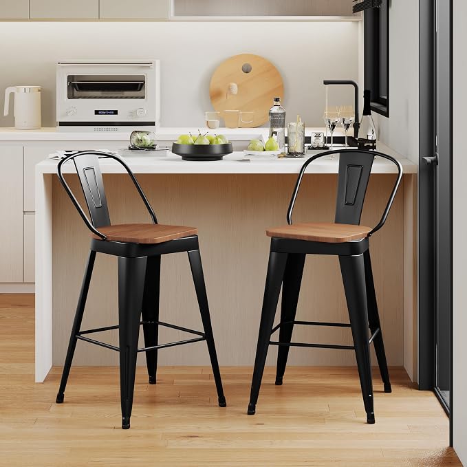Aklaus Swivel Metal Bar Stools 26 inch Swivel Counter Height Barstools Set of 2 - Image 8