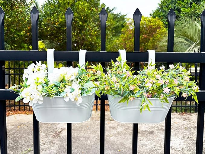 10" Hanging Flower Pots, Railing Planters Fence Pot - Image 7