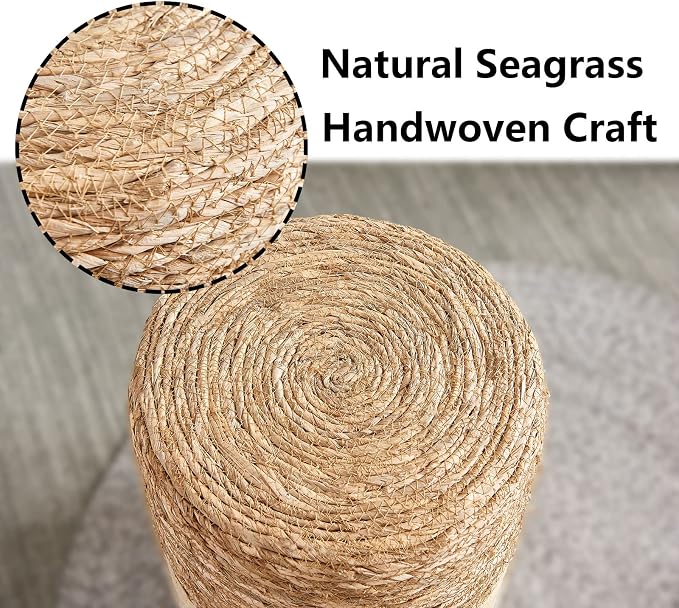 Wimarsbon Natural Seagrass Foot Stool, Hand Weaving Round Ottoman, - Image 7