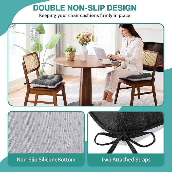 BETU Black Chair Cushions for Dining Chairs Set of 4, 3.5" Thick Kitchen Table - Image 2