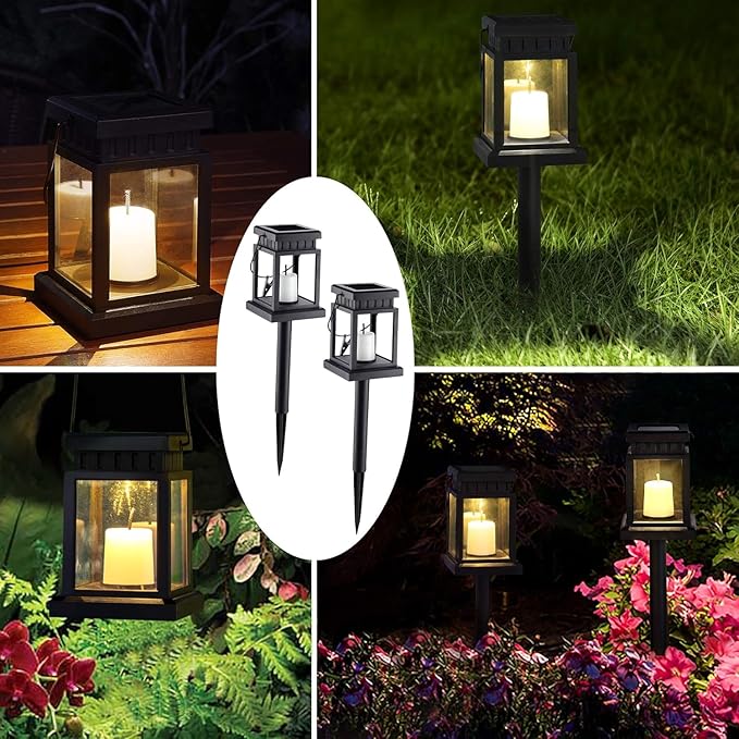 GIGALUMI 8 Pack Solar Hanging Lantern Outdoor, Candle Effect Light - Image 2