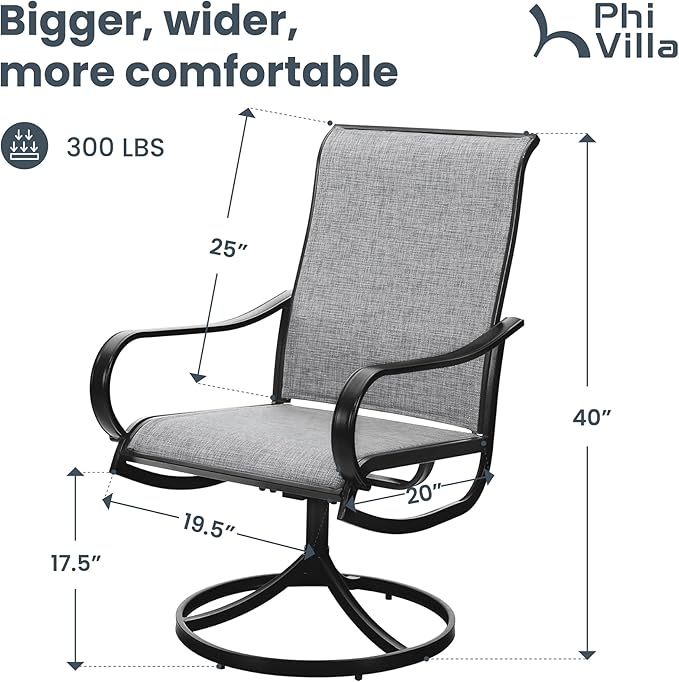 PHI VILLA Patio Swivel Dining Chairs Set of 4, Outdoor Chair - Image 3