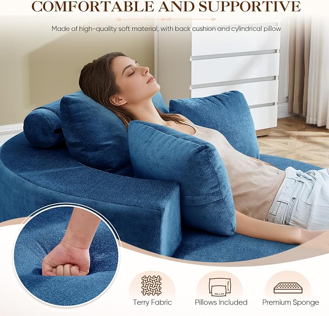 Antetek Oversized Round Chaise Longue Chair Indoor, Modern 55-inch Upholstered - Image 4