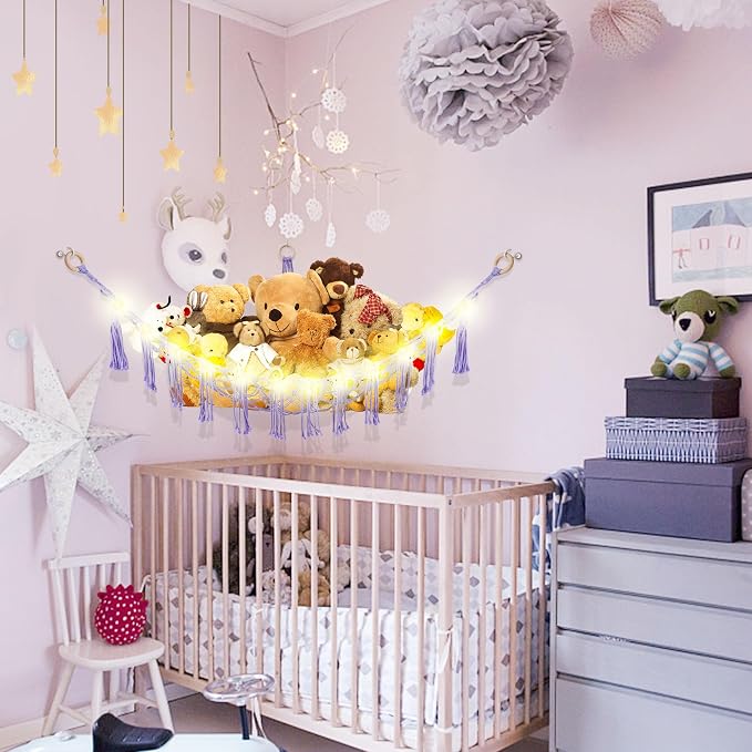Stuffed Animal Hammock with LED Light, Large Stuffed Animals Storage Corner - Image 3
