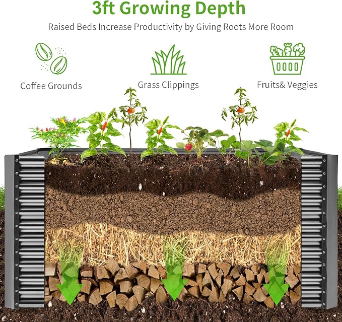Land Guard 8x4x3ft Rectangular Galvanized Raised Garden Beds, Large-Capacity - Image 3