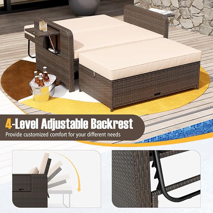 LDAILY Moccha Outdoor Daybed, Wicker Loveseat Sofa Set - Image 5