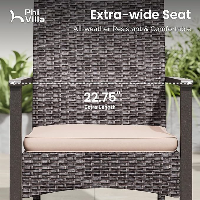 PHI VILLA Outdoor Dining Set for 6, Rectangular Rattan Table - Image 4