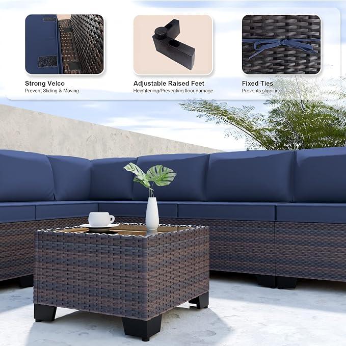 Kullavik 9 Pieces Outdoor Patio Furniture Set, Outdoor Sectional Rattan Sofa - Image 4