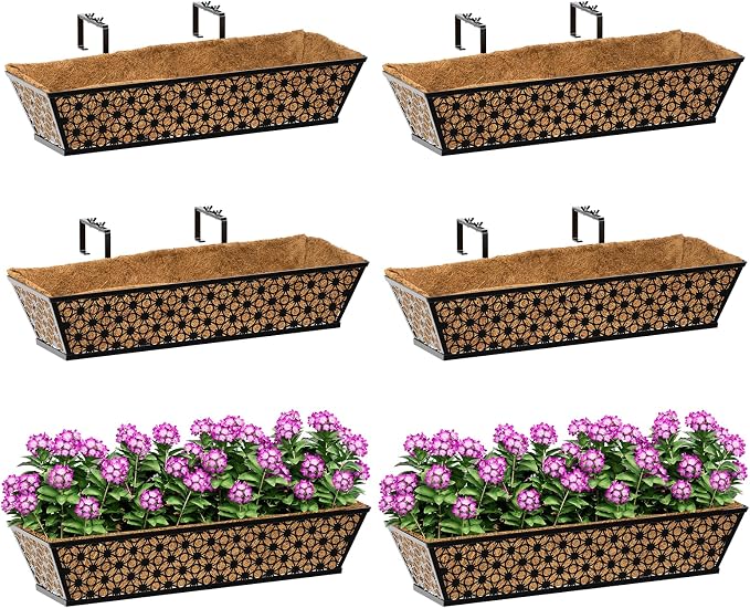 SPECILITE 24" Window Boxes Planters, Heavy Duty Metal Railing Planter Boxes by SPECILITE