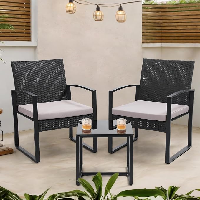 3 Piece Wicker Patio Bistro Set, Rattan Conversation Set - Image 2