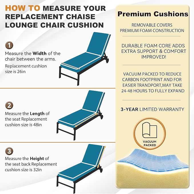 Outdoor Chaise Lounge Cushions, Olefin Lounge Cushion, Rainproof Color - Image 6