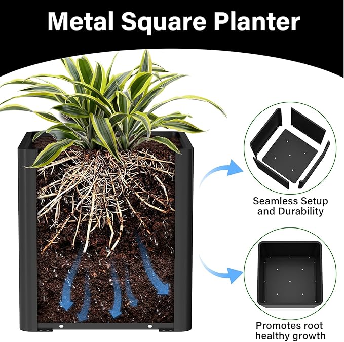 Large Metal Square Planter 20" L x 20" W x 20" H - Image 3