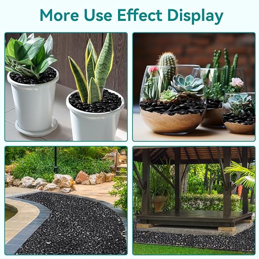 5 lbs Black Rocks for Planters, Polished Garden Stones for Outdoor Landscaping - Image 6
