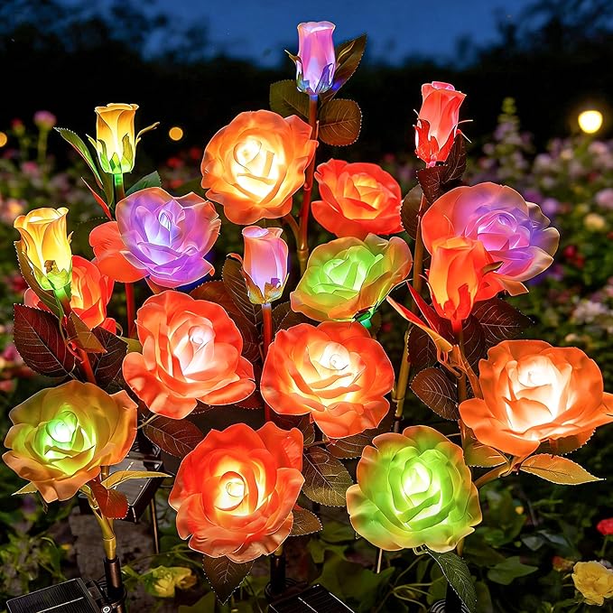 Brightown Outdoor Solar Flower Lights, 4 Pack 7-Color Changing Solar Garden by Brightown