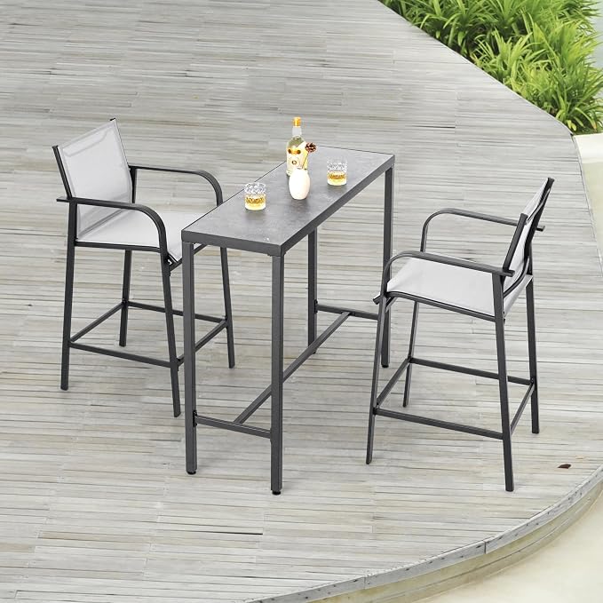 NUU GARDEN 3-Piece Outdoor Bar Set, Patio Bar Table and 2 Textilene High Bar - Image 2