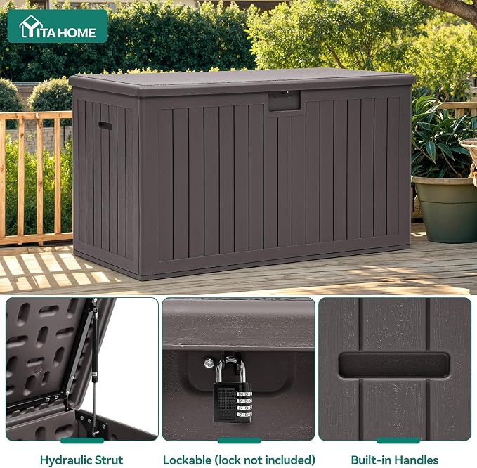 YITAHOME 220 Gallon Extra Large Deck Box, Double-Wall Resin Outdoor Storage Box - Image 4