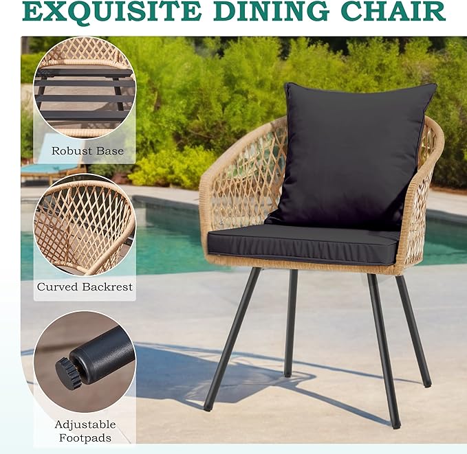 ECOTOUGE 5 Piece Patio Dining Set, Wicker Outdoor Furniture Set w/Glass Round - Image 4