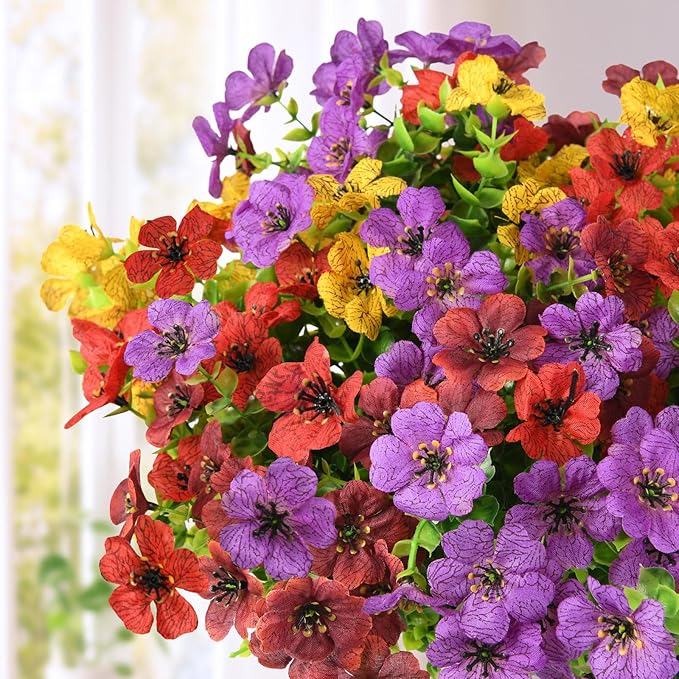 Artificial Flowers Faux Plants Outdoor Fake Flowers Spring Decor, 12 Bundles - Image 3