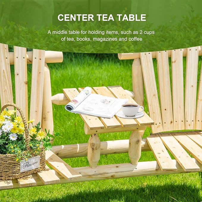 Outsunny 2-Seat Wooden Adirondack Chair, Patio Bench - Image 6