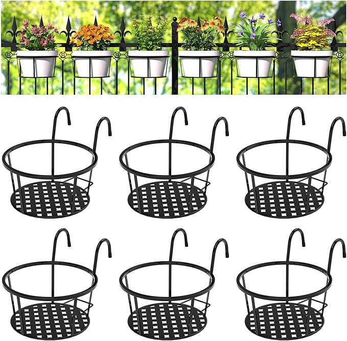 CADANI Iron Hanging Plant Holder Over The Rail Metal Fence Planters, Hanging by CADAINPlantStandOutdoor