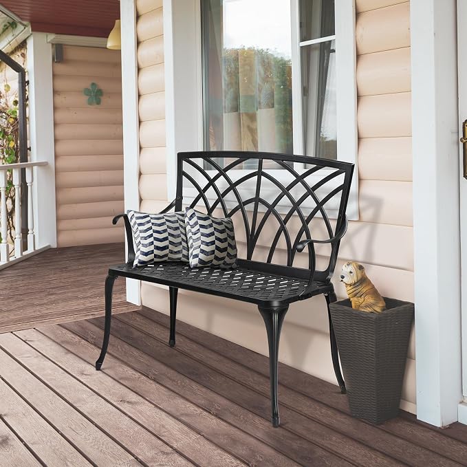 VINGLI 38" Outdoor Metal Bench, Cast Aluminium Garden Bench, Weatherproof - Image 8