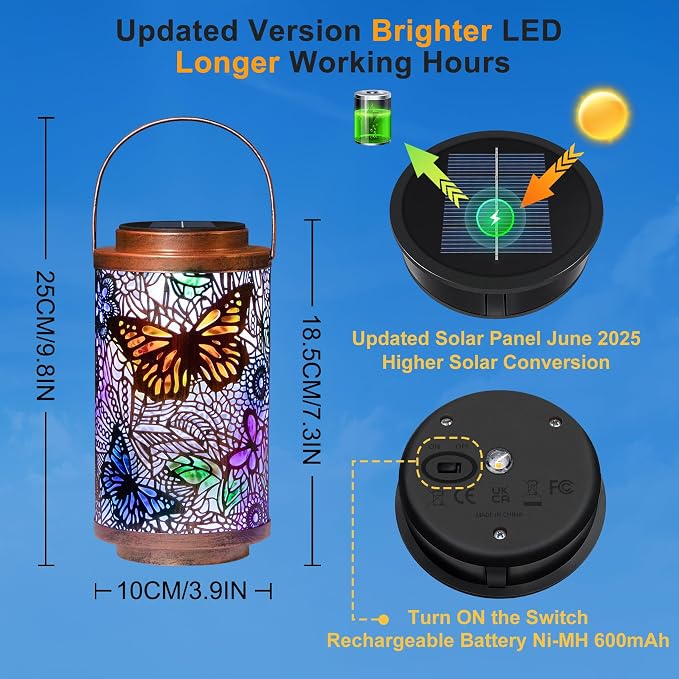 2Pack Solar Outdoor Lanterns Waterproof Butterfly Garden Gifts - Image 4